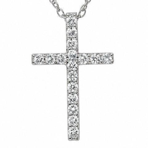 1/10ct Diamond Cross Pendant 10K White Gold 1/2" Tall