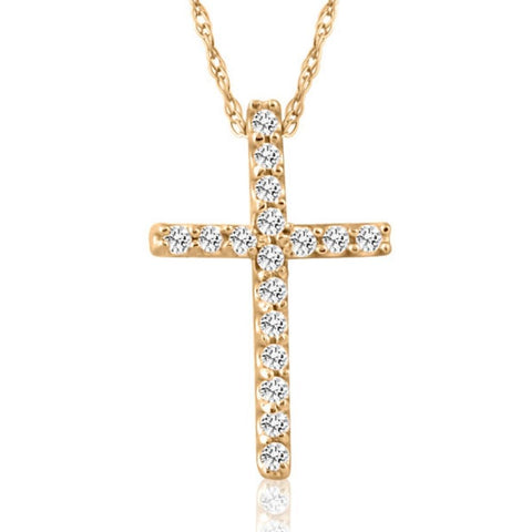 1/10 ct Diamond Cross Pendant 10K Yellow Gold (1/2 inch tall)