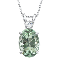 Oval Green Amethyst Diamond Pendant Women's Necklace 18" White Gold