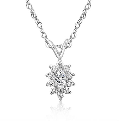 1/2CT Marquise Halo Pave Diamond Solitaire Pendant 10K White Gold Lab Grown