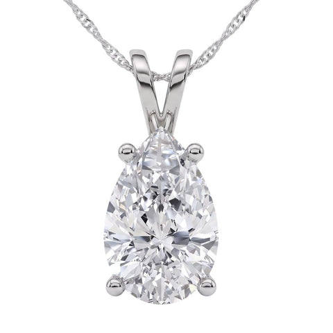 4Ct Solitaire Pear Shape Diamond Pendant Lab Grown 14k Gold 18" Necklace