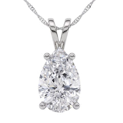 4Ct Solitaire Pear Shape Diamond Pendant Lab Grown 14k Gold 18" Necklace