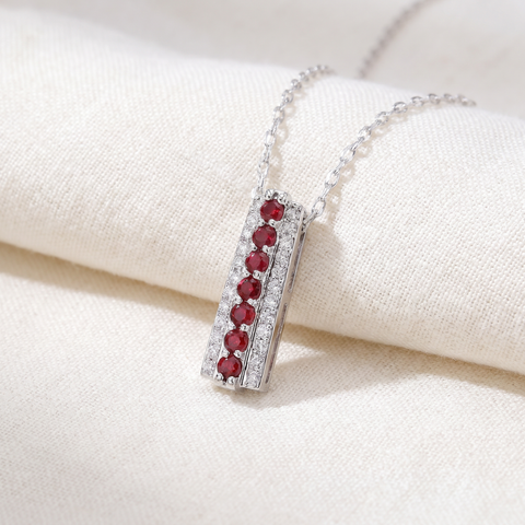 1 1/2ct Ruby & Diamond Pendant 14 Karat White Gold 1" Tall