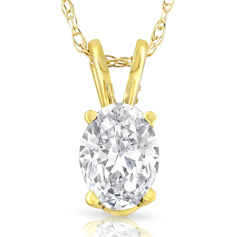 E/VVS 1/2Ct Lab Grown Oval Diamond Solitaire Pendant 14k Gold Necklace