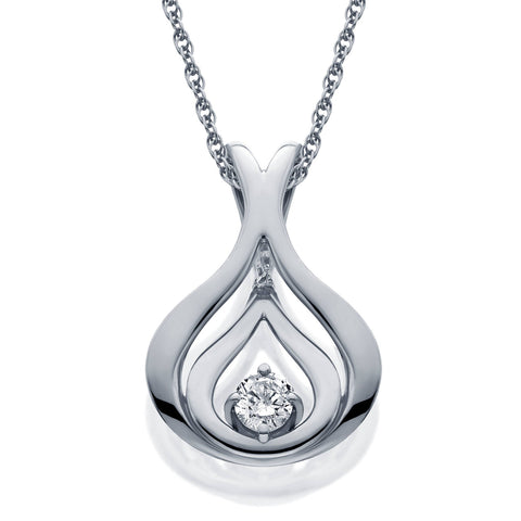 Round Diamond Solitaire Pendant & Chain White Gold 5/8" Tall