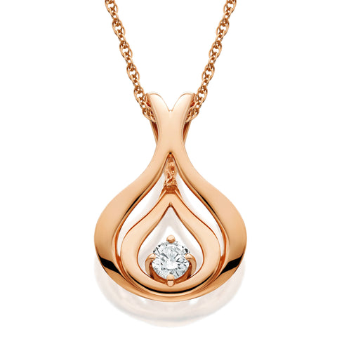 Diamond Solitaire Pendant Chain 14k Rose Gold 5/8