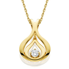 Natural Round-Cut Diamond Solitaire Pendant & Chain 10K Yellow Gold 5/8" Tall