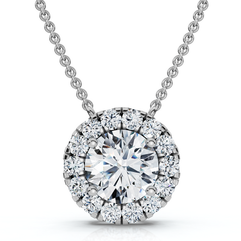 Certified 3Ct Halo Diamond Solitaire Pendant 14k White Gold Lab Grown Necklace