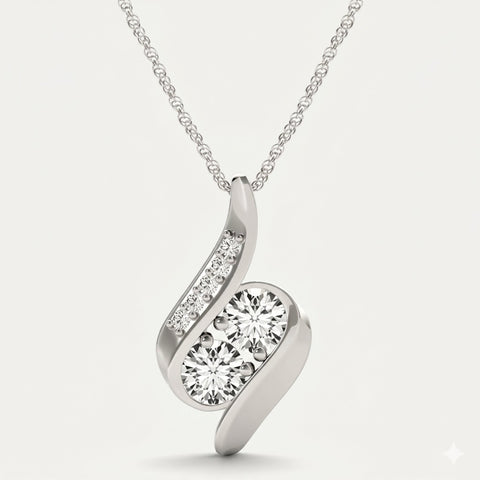 1ct Forever Us Two Stone Natural Diamond Pendant Necklace 18" 10K White Gold