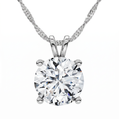 Certified 3Ct Solitaire Diamond Pendant 14k Gold Necklace Lab Grown 18"  FG/VS