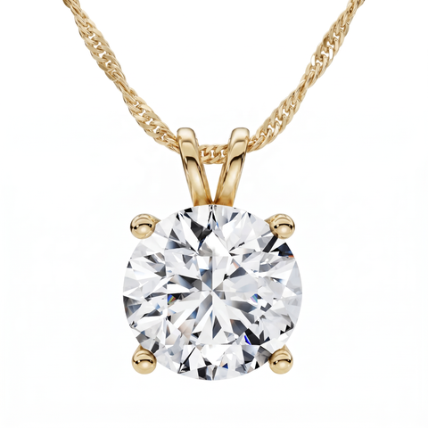 Certified 2Ct Solitaire Round Diamond Necklace 14k Yellow Gold Lab Grown Pendant
