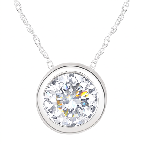 1 1/2Ct Solitaire Round Cut Lab Grown Diamond Bezel 14k Gold Necklace Pendant