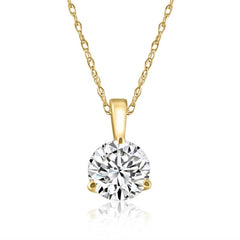 VS 1Ct Round Moissanite 3-Prong Martini Solitaire Pendant 14k Yellow Gold