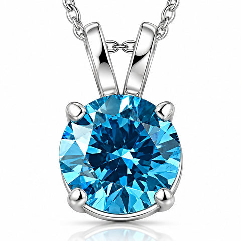 1 Ct Blue Diamond Solitaire Pendant 14K White Gold Lab Grown Necklace