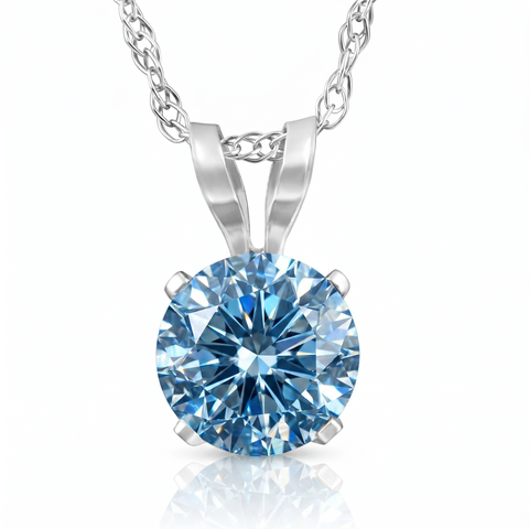 1/2Ct Lab Grown Blue Diamond Solitaire Pendant Necklace14k White or Yellow Gold