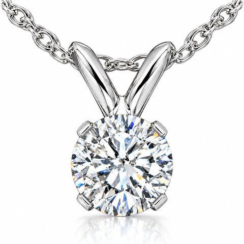 1/4 ct Solitaire Real Diamond Pendant Necklace 14K White Gold