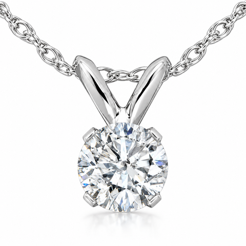1/4 ct Solitaire Real Diamond Pendant Necklace 14K White Gold