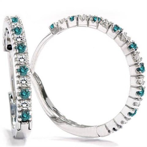 1/2ct Treated Blue & White Diamond Hoops 10K White Gold