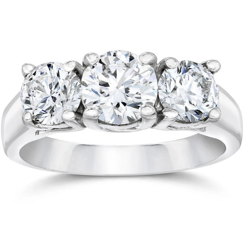 1 1/2ct 3 Stone Round Diamond G/VS Engagement Ring 14K White Gold Lab Grown
