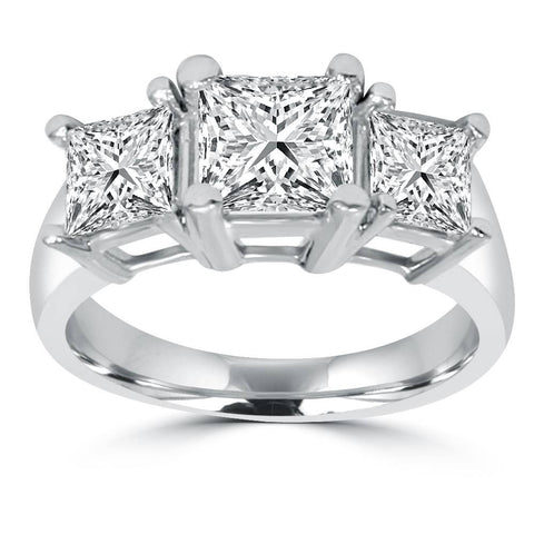 2ct Three Stone Princess Cut Diamond Engagement Ring 14K Gold Lab Grown