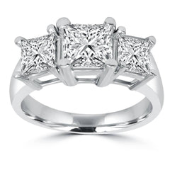 2ct Three Stone Princess Cut Diamond Engagement Ring 14K Gold Lab Grown