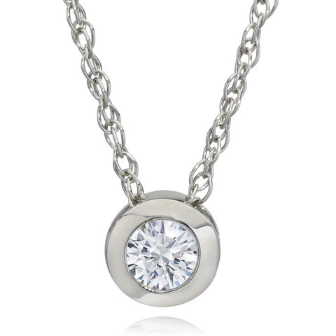 F/SI 3/8ct Bezel Solitaire Lab Created Diamond Pendant 14K White Gold