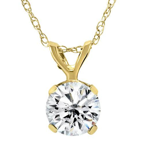 14k Yellow Gold Necklace 1/5 Ct Round Solitaire Real Genuine Diamond Pendant