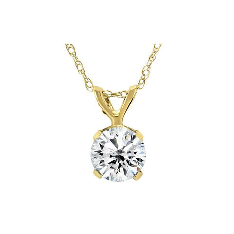 14k Yellow Gold Necklace 1/5 Ct Round Solitaire Real Genuine Diamond Pendant