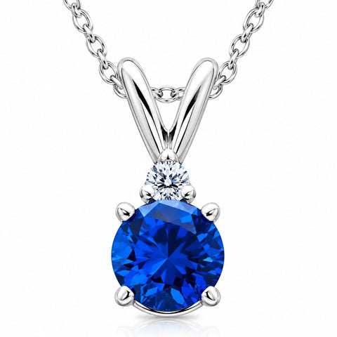 1ct TW Blue Sapphire & Diamond Solitaire Pendant 14K White Gold