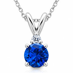 1ct TW Blue Sapphire & Diamond Solitaire Pendant 14K White Gold