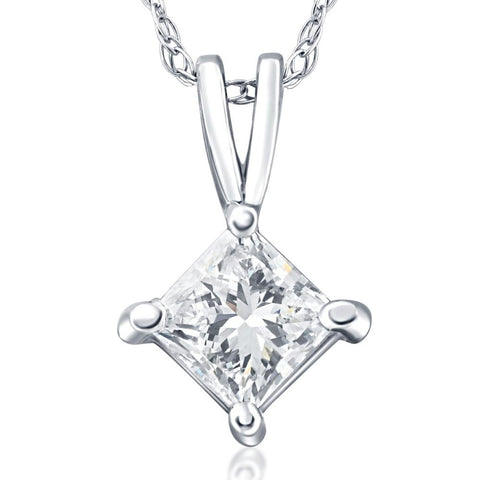 1/2ct Princess Cut Real Diamond Solitaire Pendant Necklace 14k White Gold New