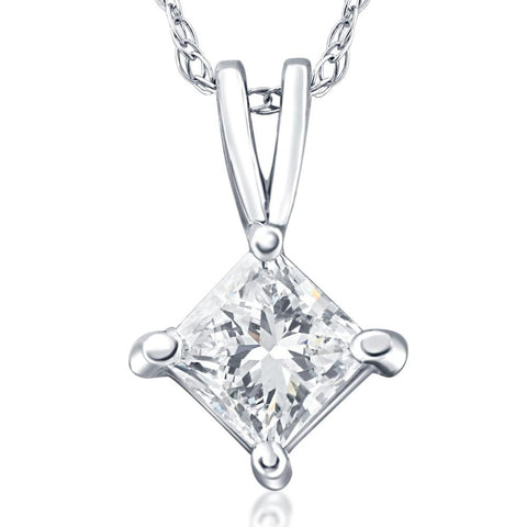 1/4 - 1Ct Princess Cut Solitaire Diamond Pendant 14k Gold Necklace 18"