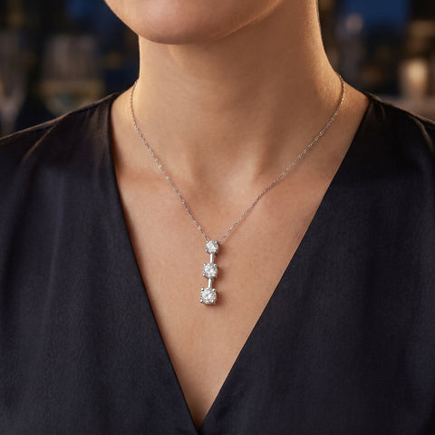 1ct Three Stone Diamond Stick Pendant 14K White Gold