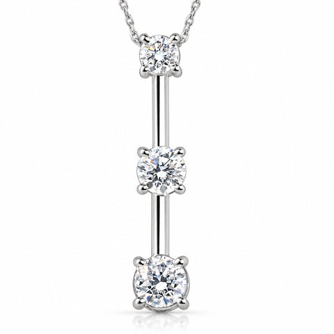 1 1/2Ct Three Stone Diamond Pendant Past Present Future Necklace 14k White Gold