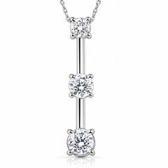 1 1/2Ct Three Stone Diamond Pendant Past Present Future Necklace 14k White Gold