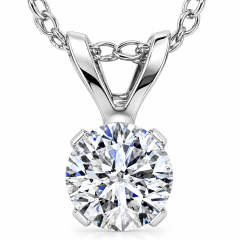 3/4ct Round Cut Real Diamond Solitaire Pendant 14K White Gold
