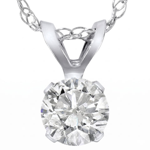 3/4ct Round Cut Real Diamond Solitaire Pendant 14K White Gold