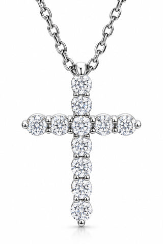 F/VS .25 Ct Diamond Cross Pendant Necklace 18" 14k White Gold EX3 Lab Grown