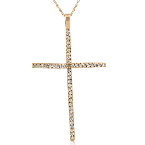 3/4ct Pave Diamond Cross 14K Yellow Gold 2" Tall