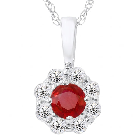 1ct Diamond Halo Ruby Pendant 14K White Gold