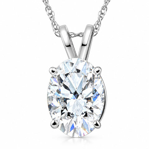 Certified 3Ct Oval Diamond Solitaire Lab Grown 14K White Gold Pendant Necklace (H/VS)