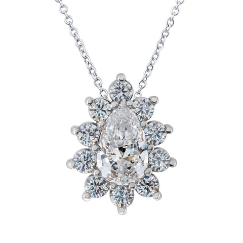 F/VS .50Ct Pear Shape Halo Diamond Pendant Necklace in 14k White or Yellow Gold