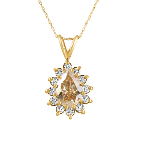 VS 2.90Ct Fancy Yellow Pear Moissanite & Diamond Pendant Necklace 14k Yellow Gold