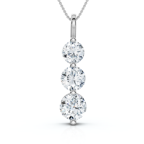 2 Ct Three Diamond Pendant 14K White Gold 3 Stone Lab Grown Necklace