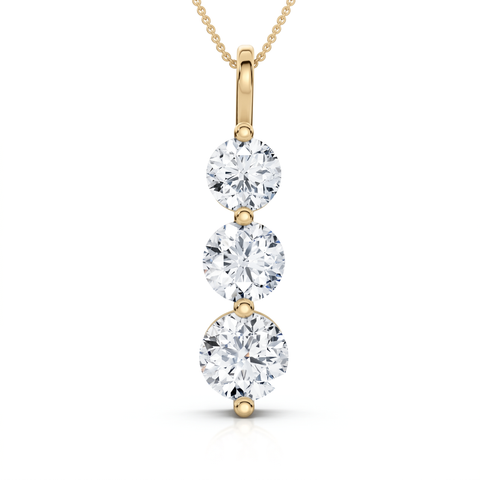 2Ct Three Stone Diamond Pendant 14k Yellow Gold 18" Necklace Lab Grown 1" Tall