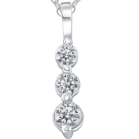 3/4 Ct 3 Stone Diamond Necklace Pendant Solid 14K White Gold