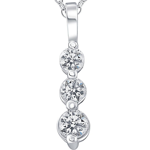1.00 Ct 3 - Stone Natural Diamond Pendant Available In 14K White And Yellow Gold