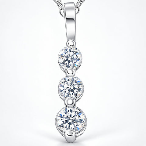 1.00 Ct 3 - Stone Natural Diamond Pendant Available In 14K White And Yellow Gold