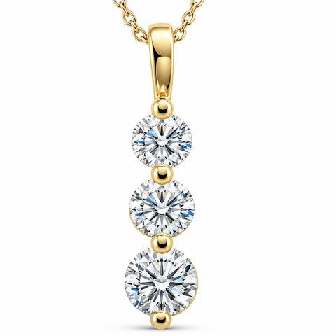 1ct Three Stone Past Present Future Diamond Pendant 14k yellow gold