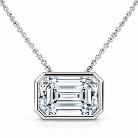2Ct Solitaire Bezel Diamond East West Pendant 14k Gold Necklace Lab Grown EF/VS